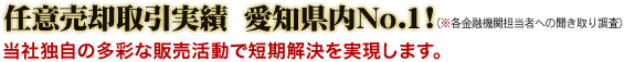 任意売却取引実績　愛知県内No.1！当社独自の多彩な販売活動で短期解決を実現します。
